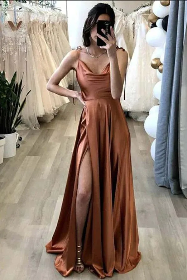 Simple A-line Spaghetti Straps Long Prom Dresses, Evening Dresses