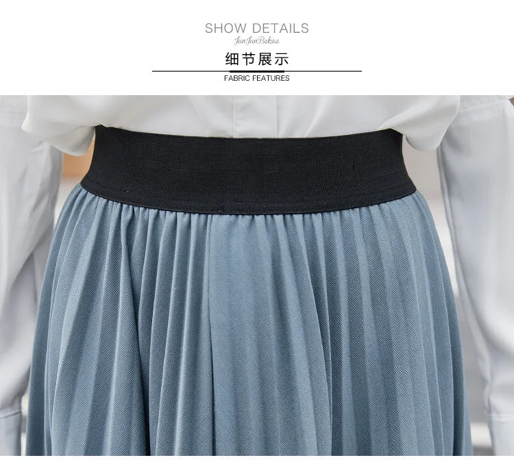 Skirt Elastic Waist Lace Spliced Color-Matching Niche Pleated Plus Size Flare Skirt