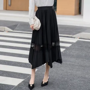 Skirt Elastic Waist Lace Spliced Color-Matching Niche Pleated Plus Size Flare Skirt