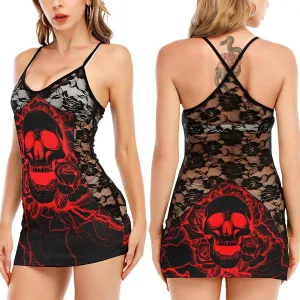 Skull Red Rose Gothic Thunder Black Lace Sleepwears Babydol Dresses