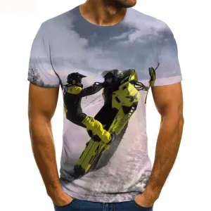 Snow T shirt Men Motorcycle Funny T shirts Funny T-shirts 3d White Shirt Print