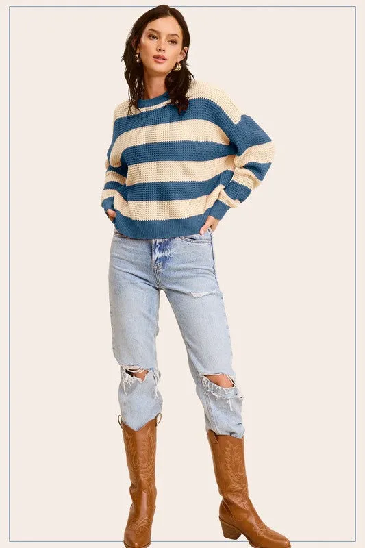 Striped Round Neck Loose Fit Sweater