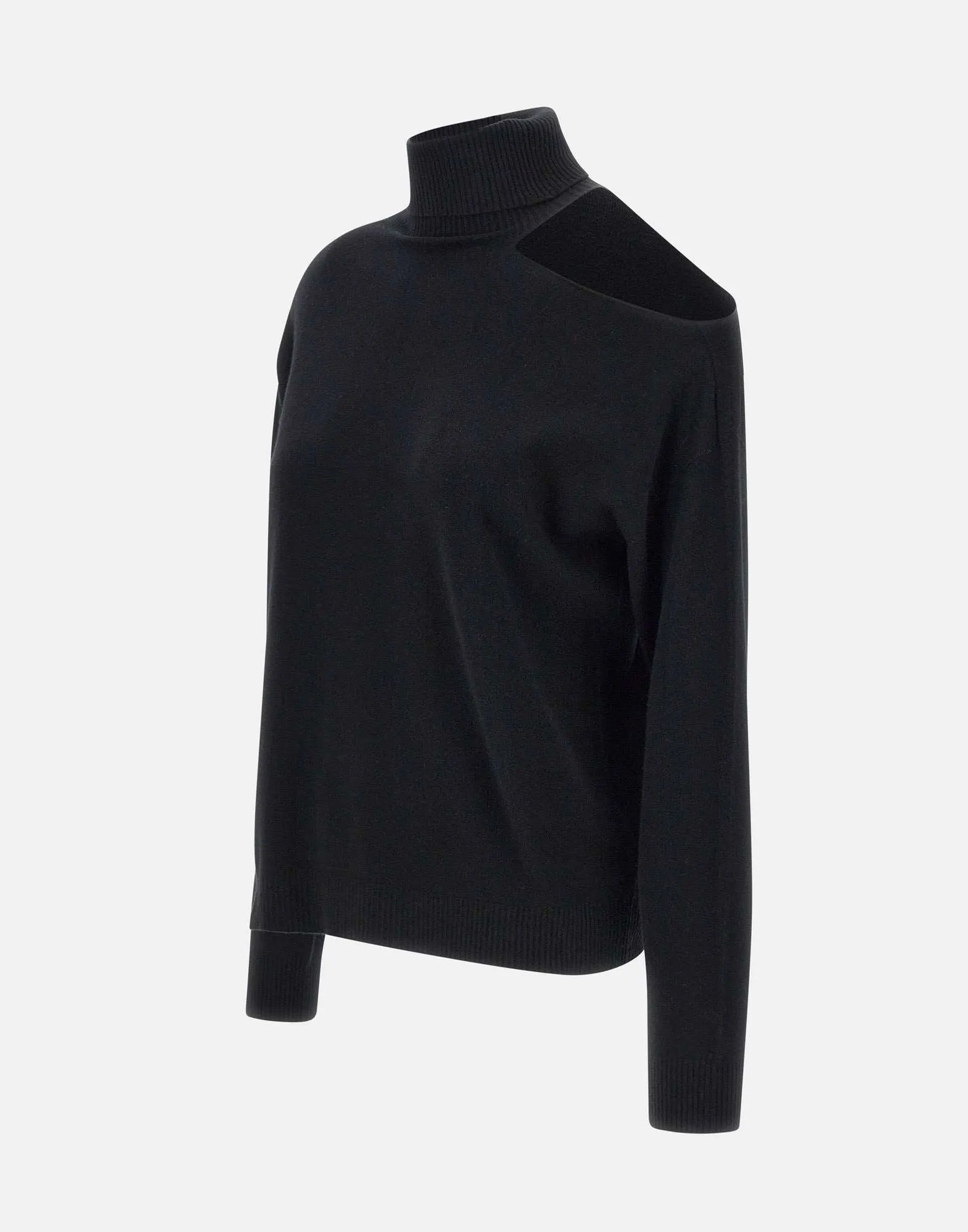 Viscose-Angora Black Sweater with Cut-Outs