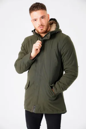 Welker Borg Lined Hooded Parka Coat with Fishtail Hem in Rosin Green - Tokyo Laundry