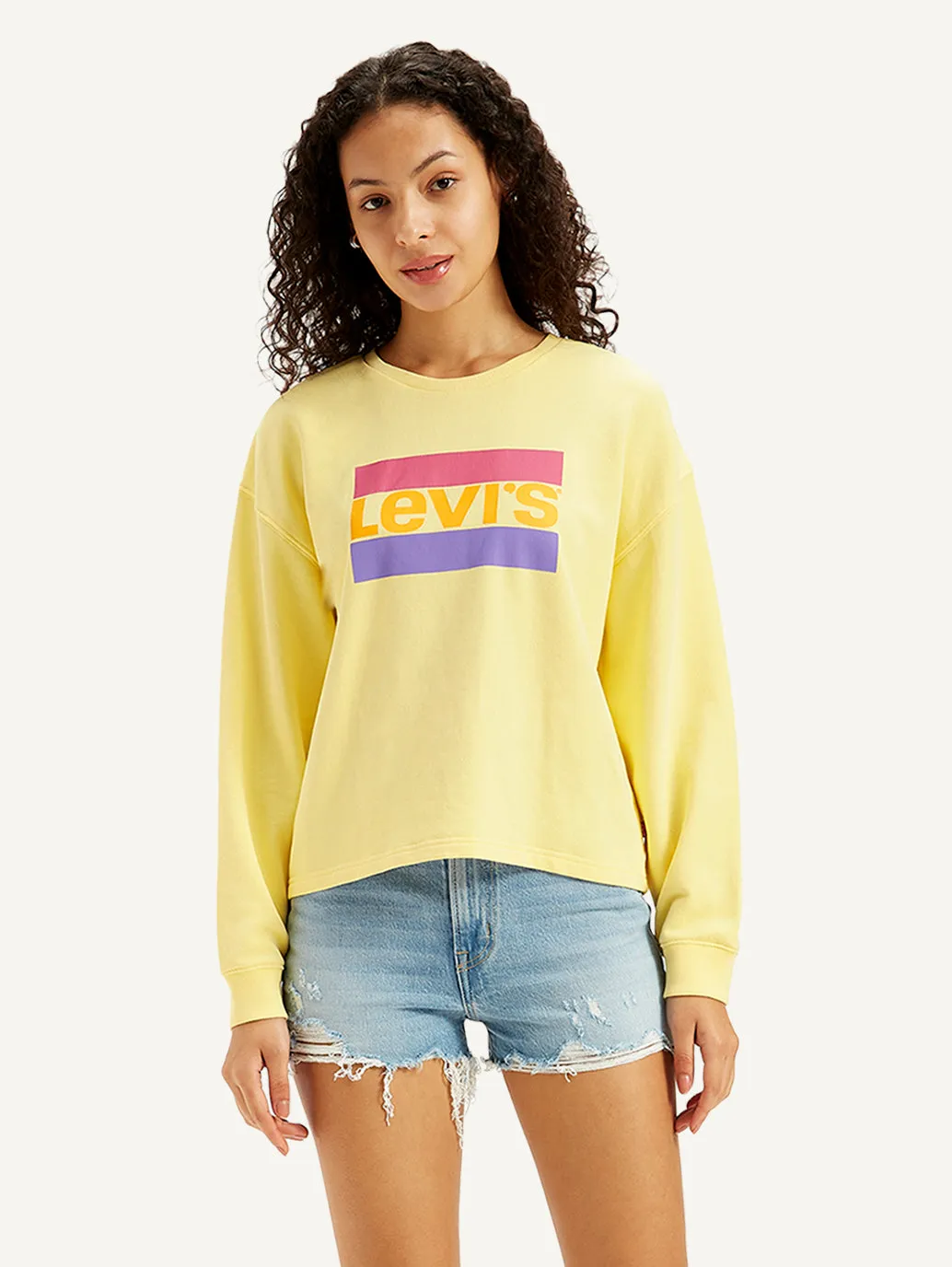 Women's Brand Logo Yellow Crew Neck Sweatshirt