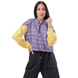 Women’s Cropped Windbreaker - Purple & Gold Zebra Print - The Original