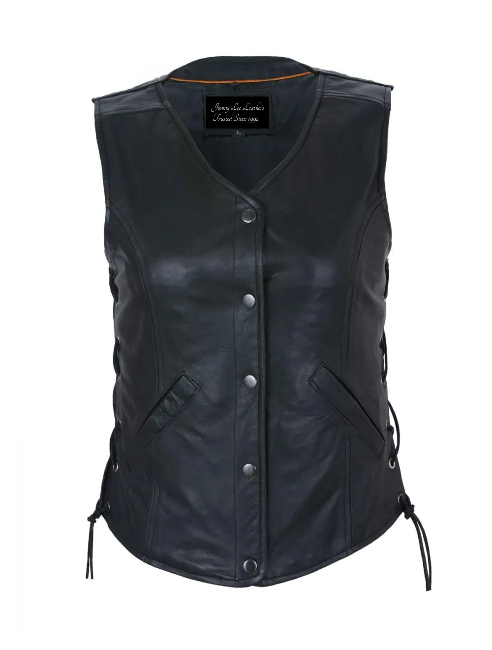 Womens Leather Vest w/ Concealed Carry & Side Laces 5-snaps on front