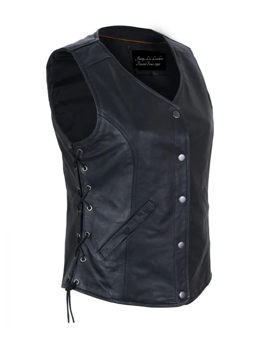 Womens Leather Vest w/ Concealed Carry & Side Laces 5-snaps on front