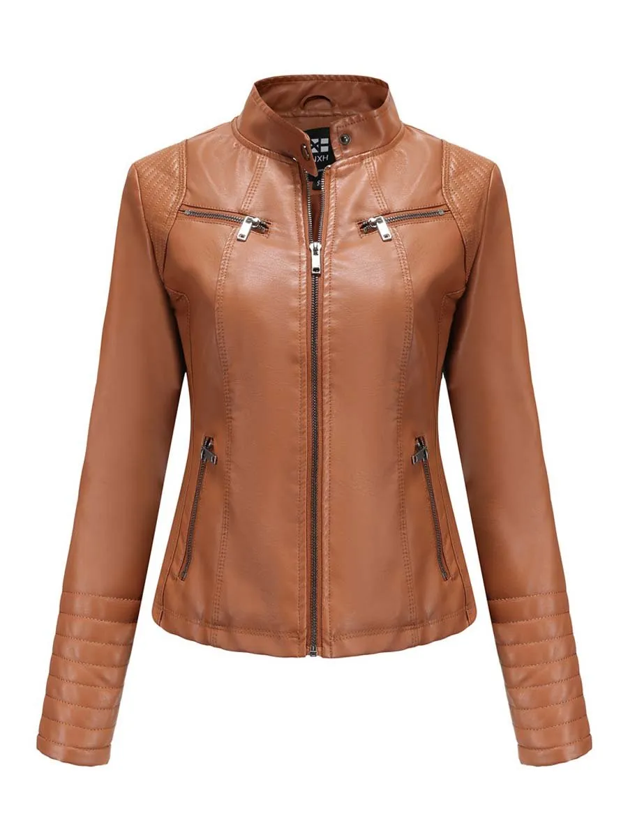 Women's Vintage Zip-Up Biker Jacket