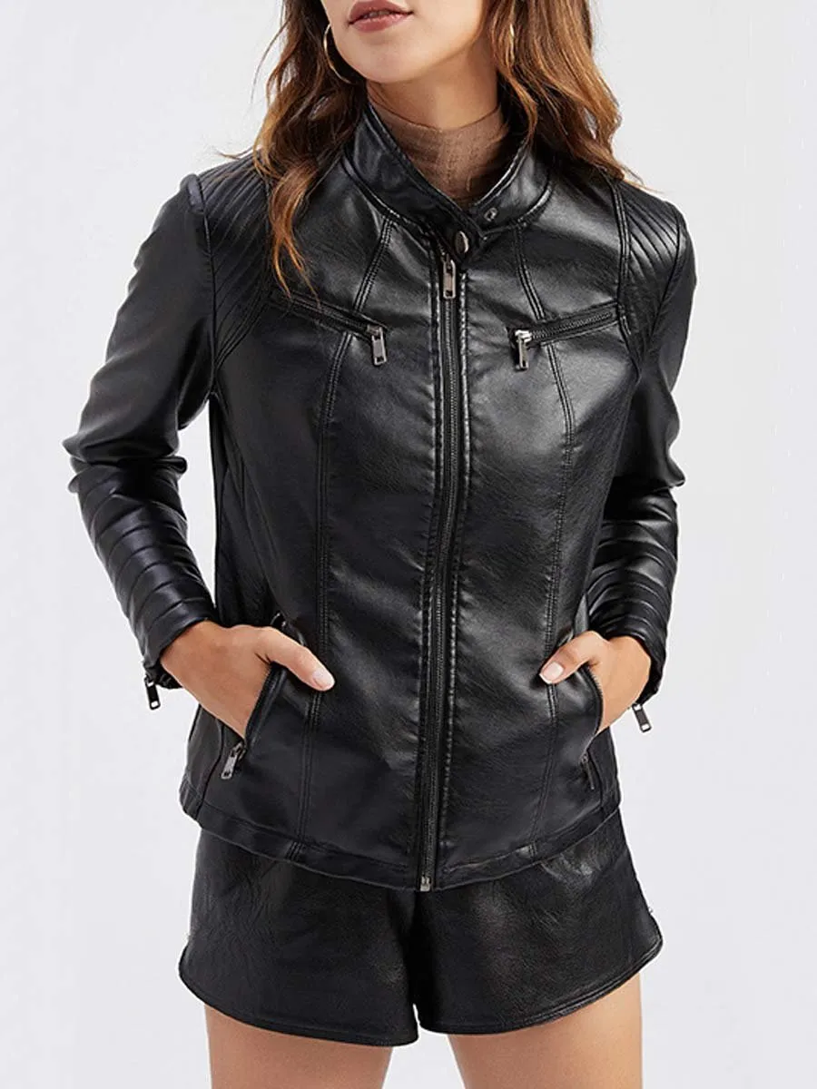 Women's Vintage Zip-Up Biker Jacket