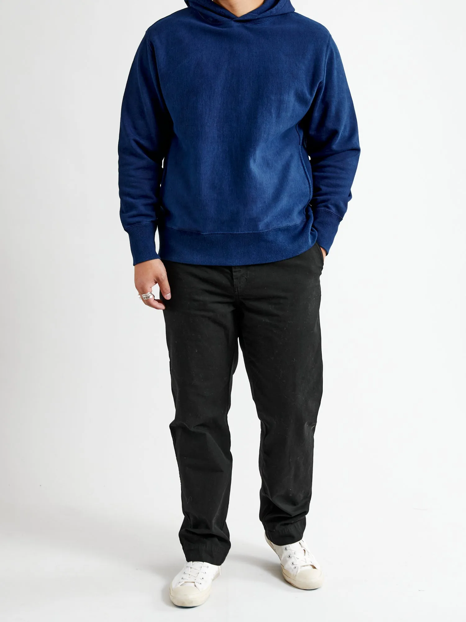 Yarn-Dyed Pullover Hoodie in Indigo