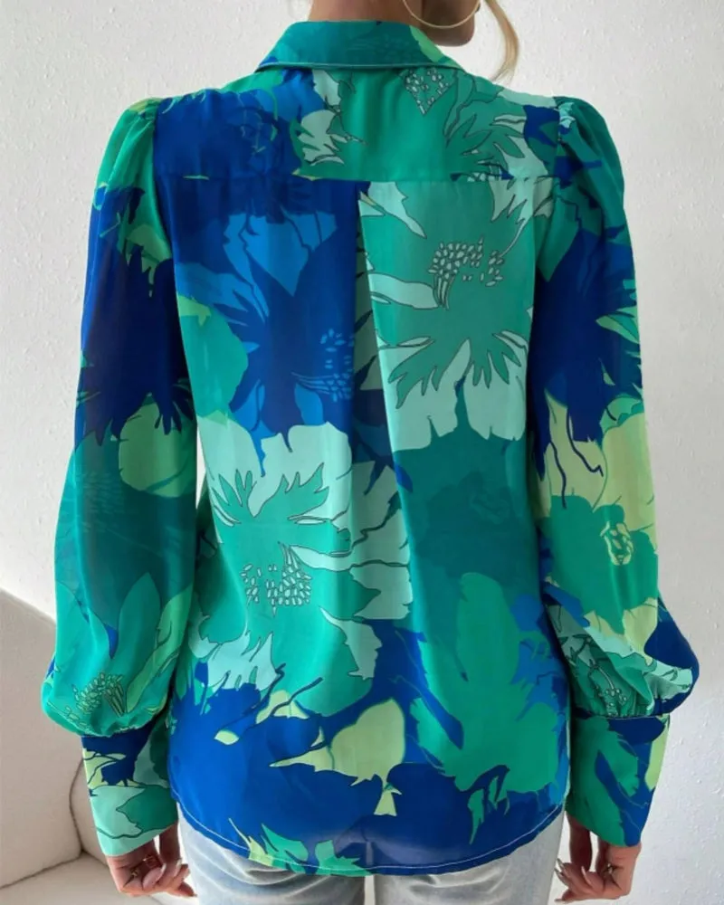 Zeagoo Printed Lantern Long Sleeve Blouse