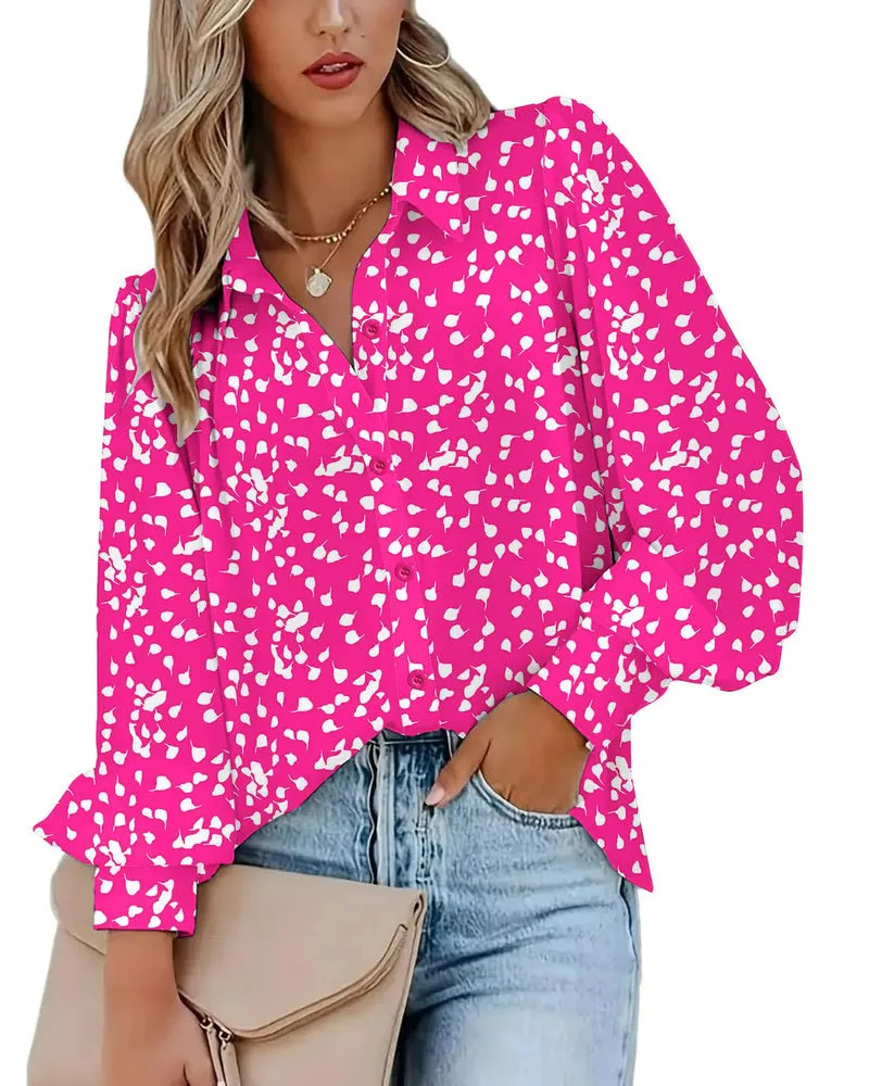 Zeagoo Printed Lantern Long Sleeve Blouse