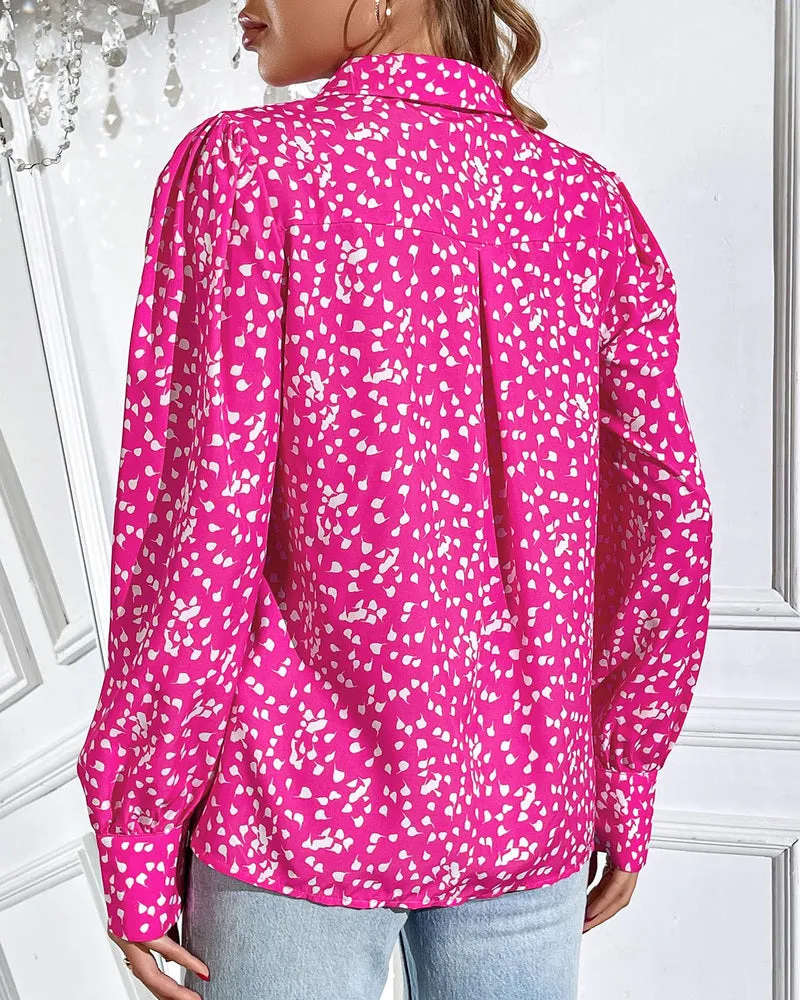 Zeagoo Printed Lantern Long Sleeve Blouse