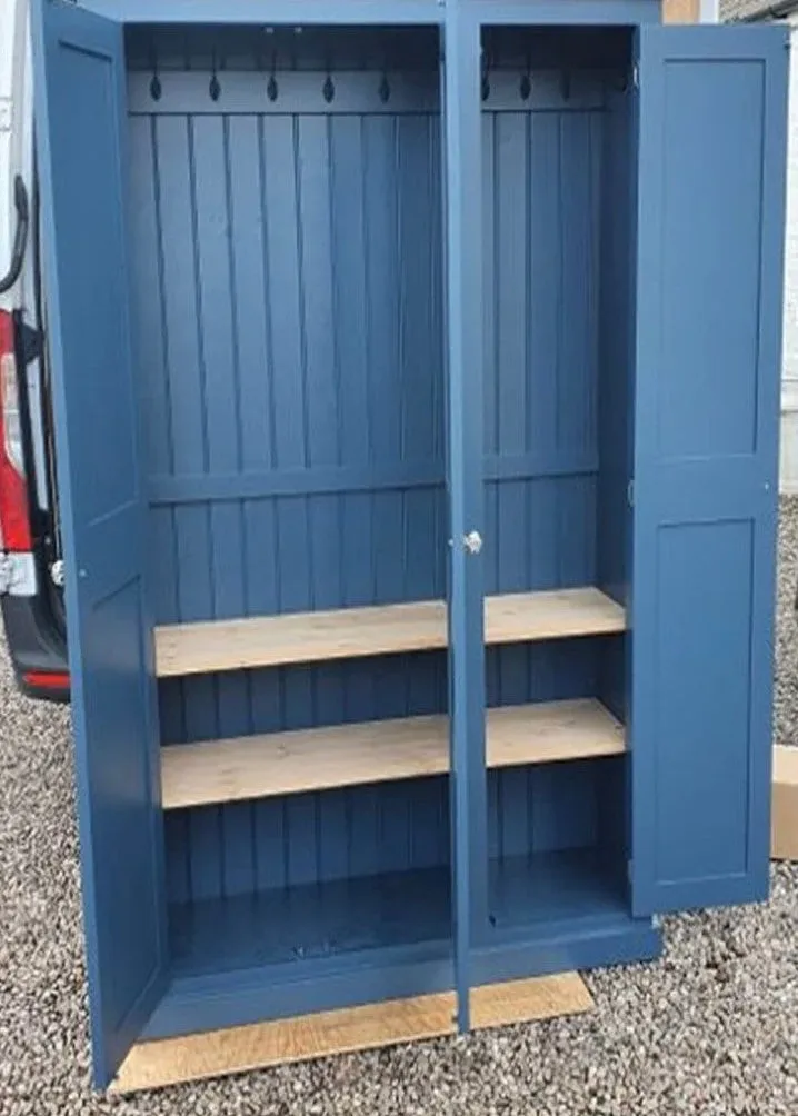 z**IN STOCK** One Only - 3 Door Hall, Utility Room, Cloak Room Coat & Shoe Storage Cupboard (35 cm deep) OPTION 2 in STIFFKEY BLUE