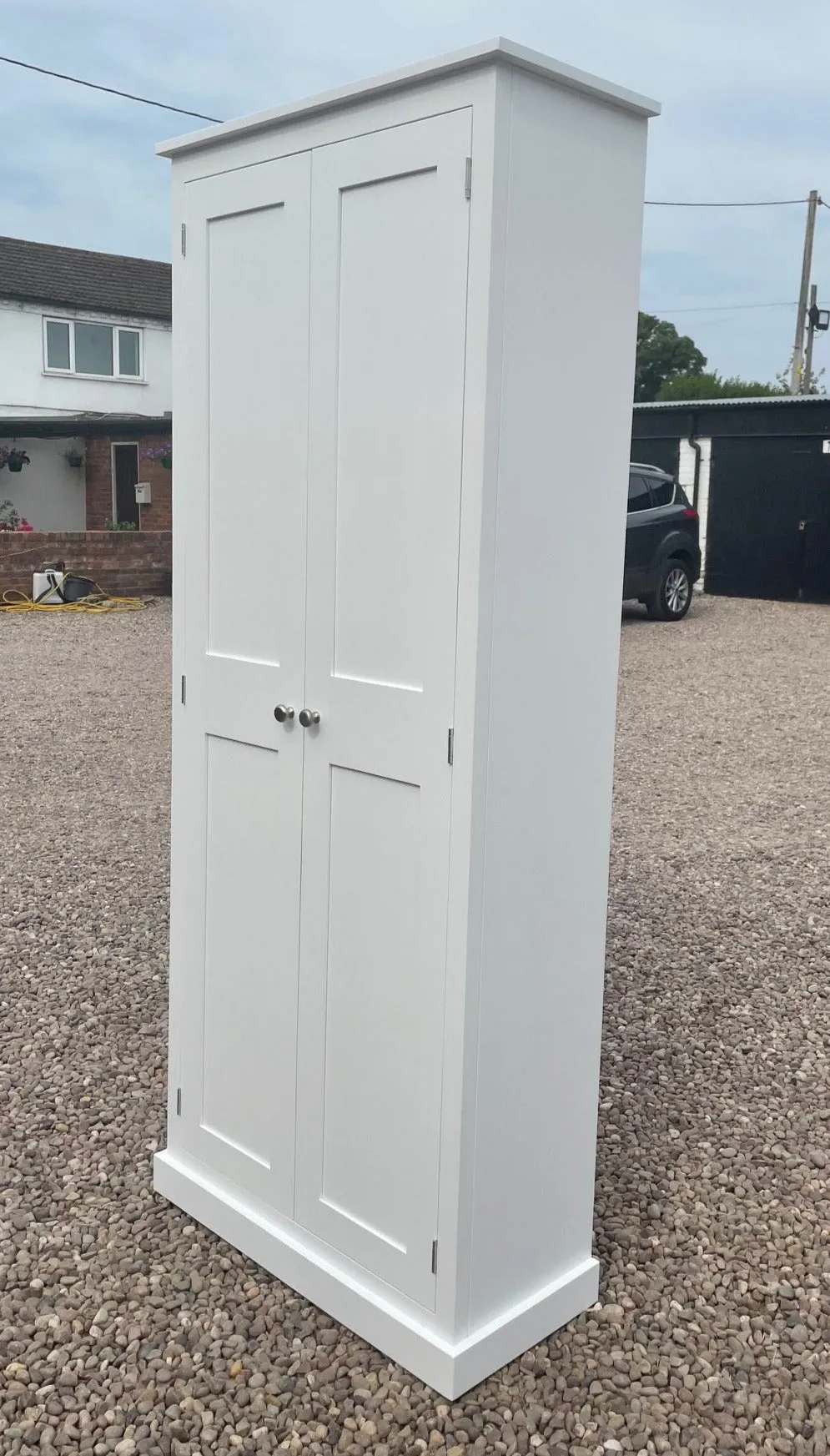 z**IN STOCK** One Only - READY FOR COLLECTION - 2 door Hallway, Utility, Cloak Room Storage Cupboard with Hooks and Shelves (35 cm deep)